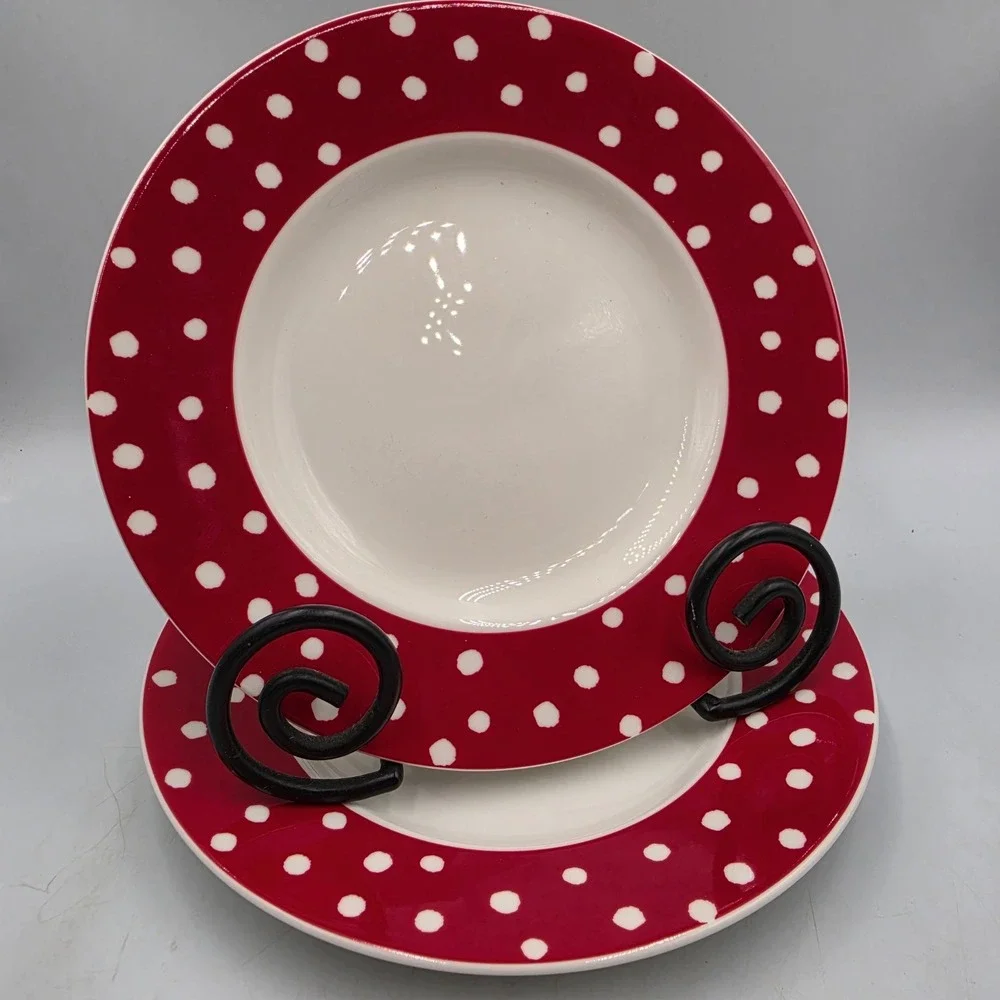 Lenox Kate Spade Primrose Drive Red Dot Accent Salad Plates 9.5